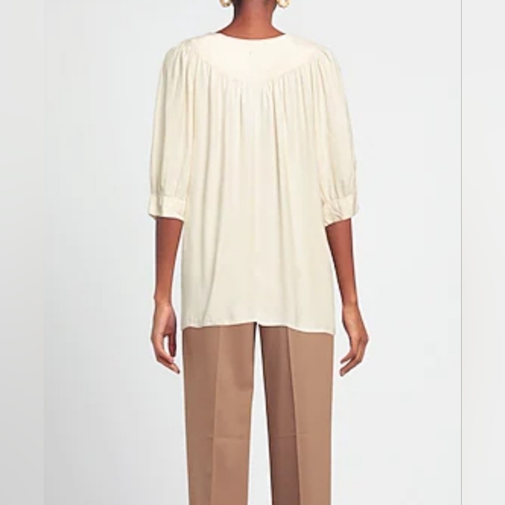 Honorine Ivory Peasant Blouse Medium Boho Luxe V-Neck Relaxed Tunic Top - Picture 4 of 9